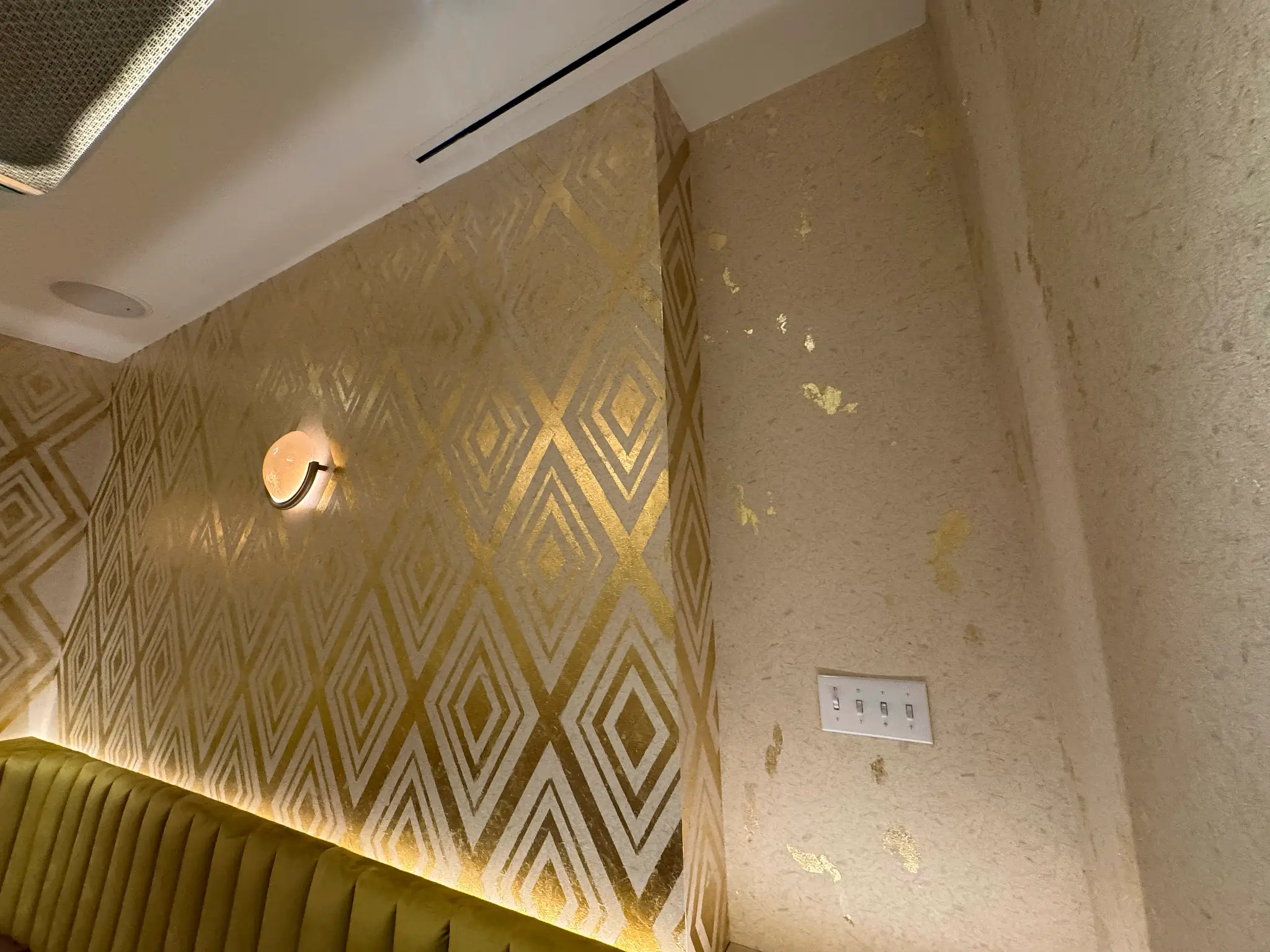 Friedmans — detail of gold leaf diamond pattern applied over plaster